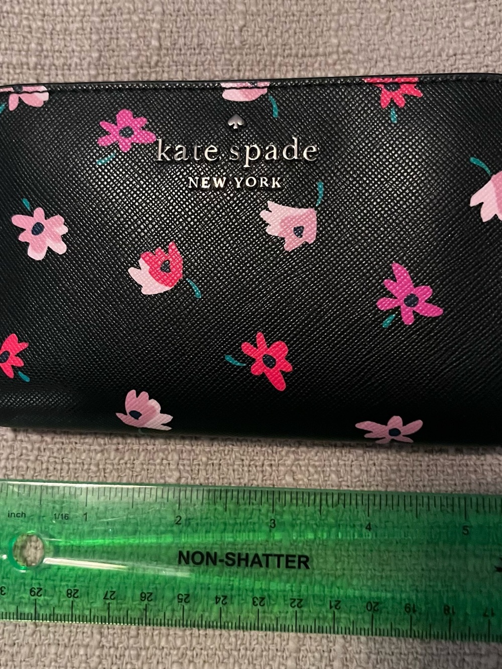kate spade Black Floral Saffiano Wallet with Pink & Magenta Blooms